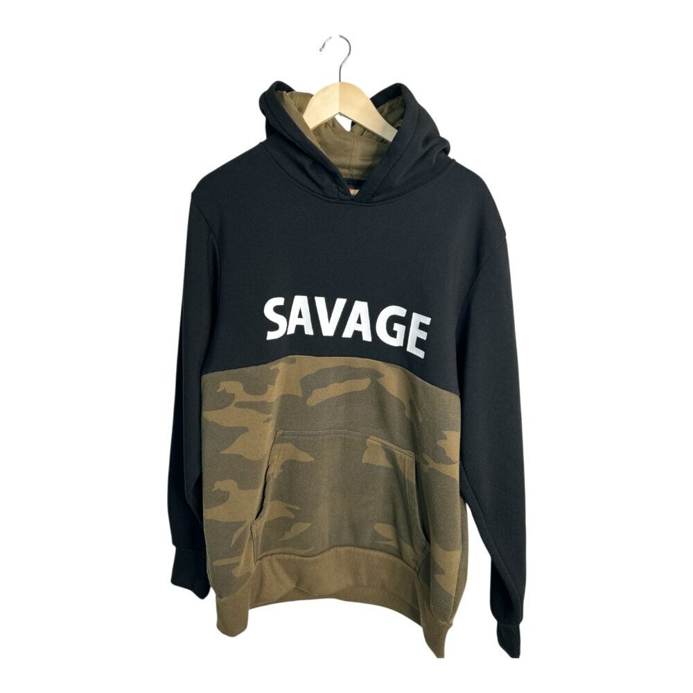 Vintage Phat Farm "Savage" Unisex Black & Camo Hoodie Size Medium Y2K Streetwear